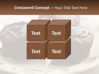 Three Chocolate Muffins On A Plate With Chocolate Drizzled On Them PowerPoint Template