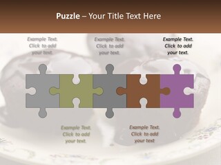 Three Chocolate Muffins On A Plate With Chocolate Drizzled On Them PowerPoint Template