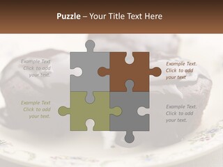 Three Chocolate Muffins On A Plate With Chocolate Drizzled On Them PowerPoint Template