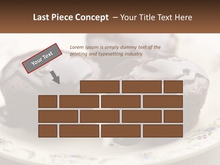 Three Chocolate Muffins On A Plate With Chocolate Drizzled On Them PowerPoint Template