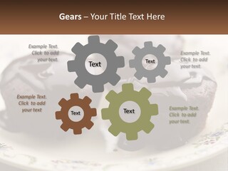 Three Chocolate Muffins On A Plate With Chocolate Drizzled On Them PowerPoint Template