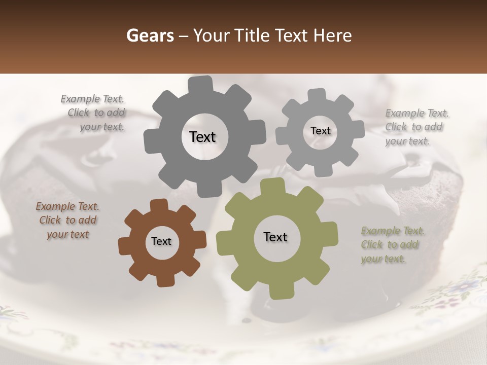 Three Chocolate Muffins On A Plate With Chocolate Drizzled On Them PowerPoint Template