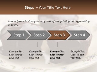 Three Chocolate Muffins On A Plate With Chocolate Drizzled On Them PowerPoint Template