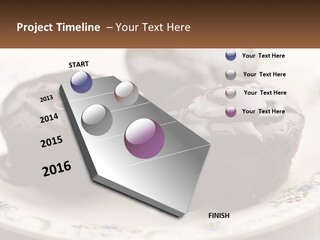 Three Chocolate Muffins On A Plate With Chocolate Drizzled On Them PowerPoint Template