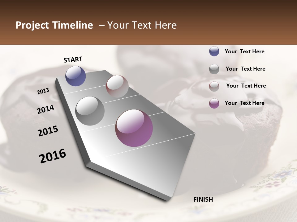 Three Chocolate Muffins On A Plate With Chocolate Drizzled On Them PowerPoint Template