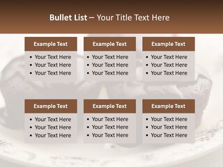 Three Chocolate Muffins On A Plate With Chocolate Drizzled On Them PowerPoint Template