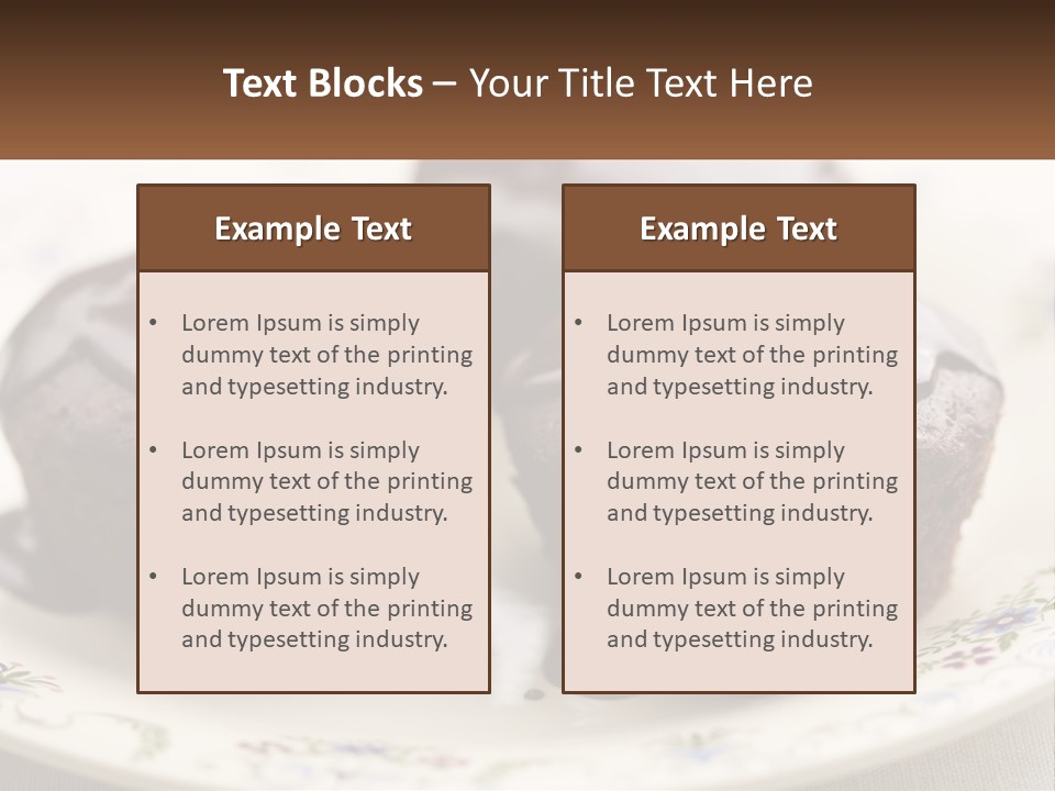 Three Chocolate Muffins On A Plate With Chocolate Drizzled On Them PowerPoint Template