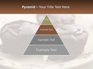 Three Chocolate Muffins On A Plate With Chocolate Drizzled On Them PowerPoint Template