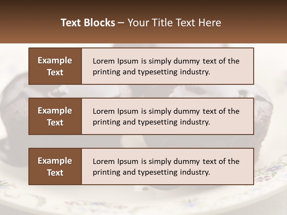 Three Chocolate Muffins On A Plate With Chocolate Drizzled On Them PowerPoint Template