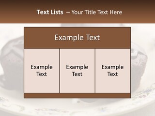 Three Chocolate Muffins On A Plate With Chocolate Drizzled On Them PowerPoint Template