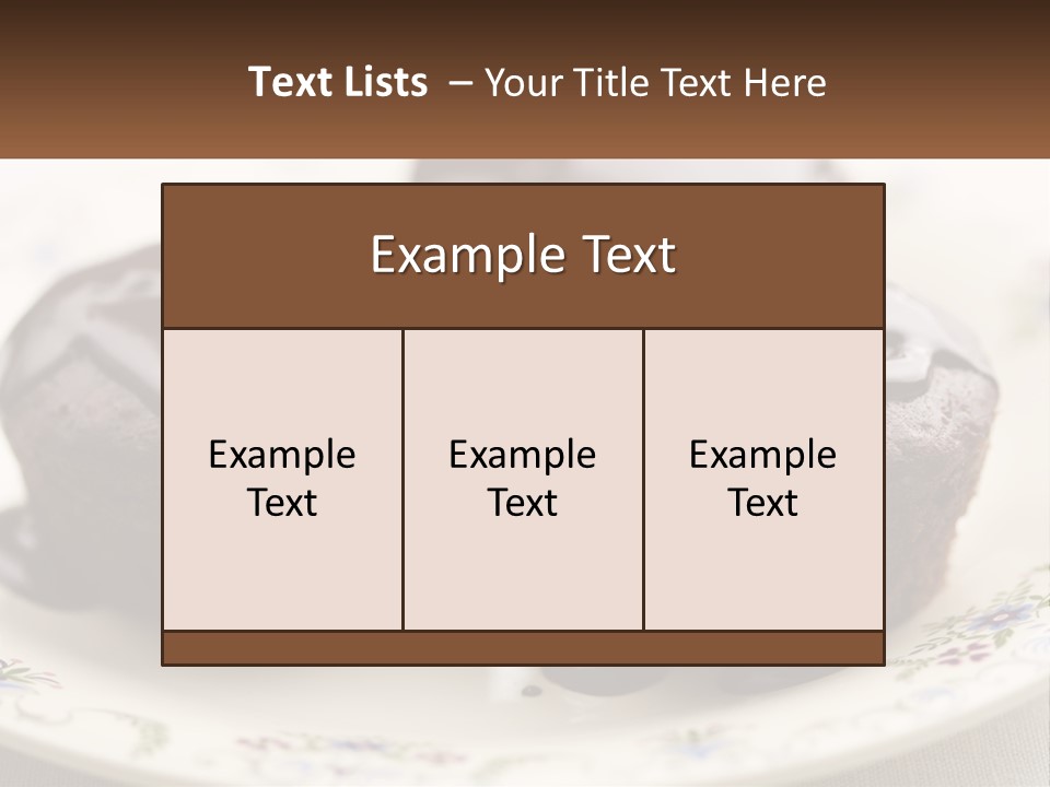 Three Chocolate Muffins On A Plate With Chocolate Drizzled On Them PowerPoint Template