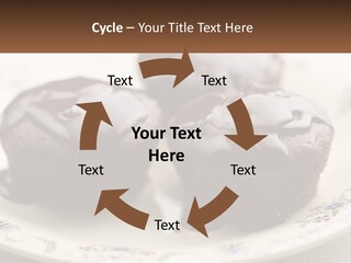 Three Chocolate Muffins On A Plate With Chocolate Drizzled On Them PowerPoint Template