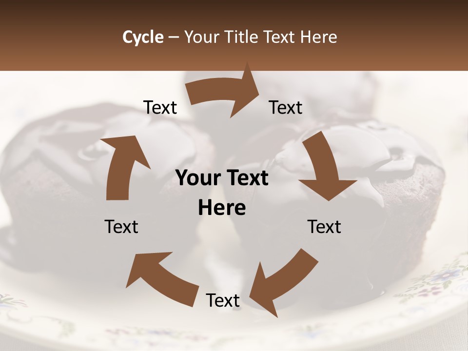 Three Chocolate Muffins On A Plate With Chocolate Drizzled On Them PowerPoint Template