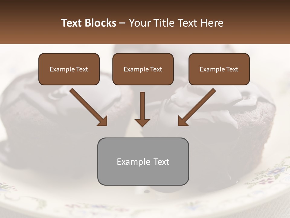 Three Chocolate Muffins On A Plate With Chocolate Drizzled On Them PowerPoint Template