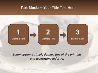 Three Chocolate Muffins On A Plate With Chocolate Drizzled On Them PowerPoint Template
