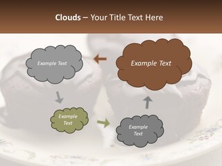 Three Chocolate Muffins On A Plate With Chocolate Drizzled On Them PowerPoint Template