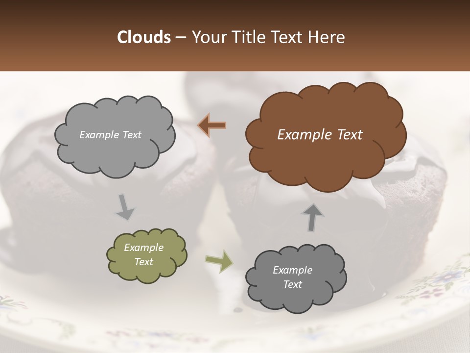 Three Chocolate Muffins On A Plate With Chocolate Drizzled On Them PowerPoint Template