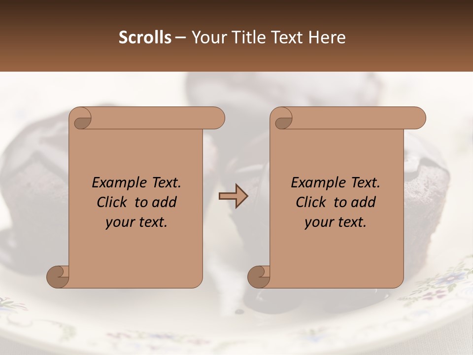 Three Chocolate Muffins On A Plate With Chocolate Drizzled On Them PowerPoint Template