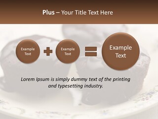 Three Chocolate Muffins On A Plate With Chocolate Drizzled On Them PowerPoint Template