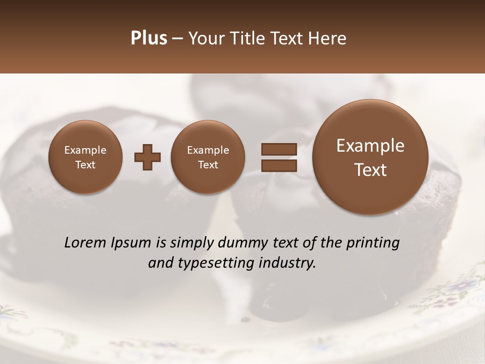 Three Chocolate Muffins On A Plate With Chocolate Drizzled On Them PowerPoint Template