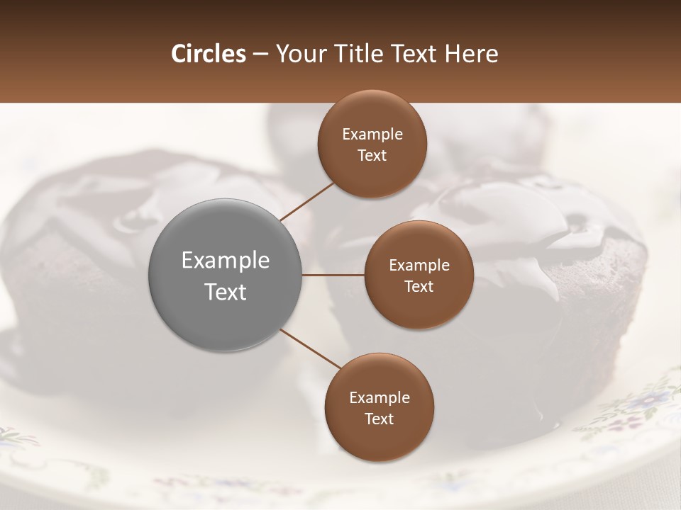 Three Chocolate Muffins On A Plate With Chocolate Drizzled On Them PowerPoint Template