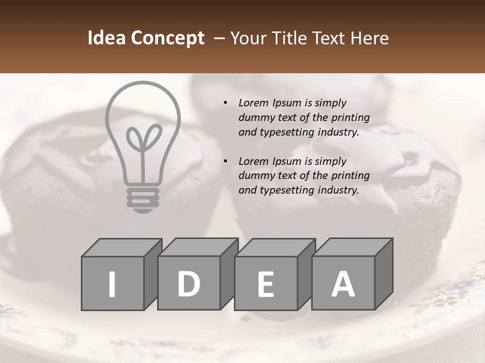 Three Chocolate Muffins On A Plate With Chocolate Drizzled On Them PowerPoint Template