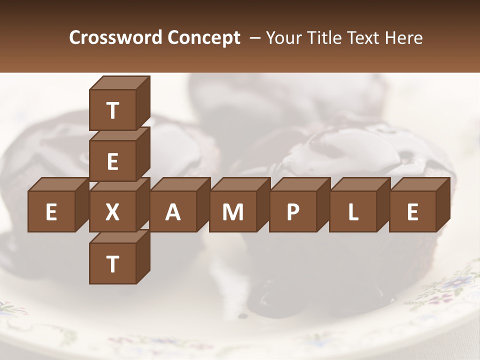 Three Chocolate Muffins On A Plate With Chocolate Drizzled On Them PowerPoint Template