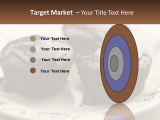 Three Chocolate Muffins On A Plate With Chocolate Drizzled On Them PowerPoint Template