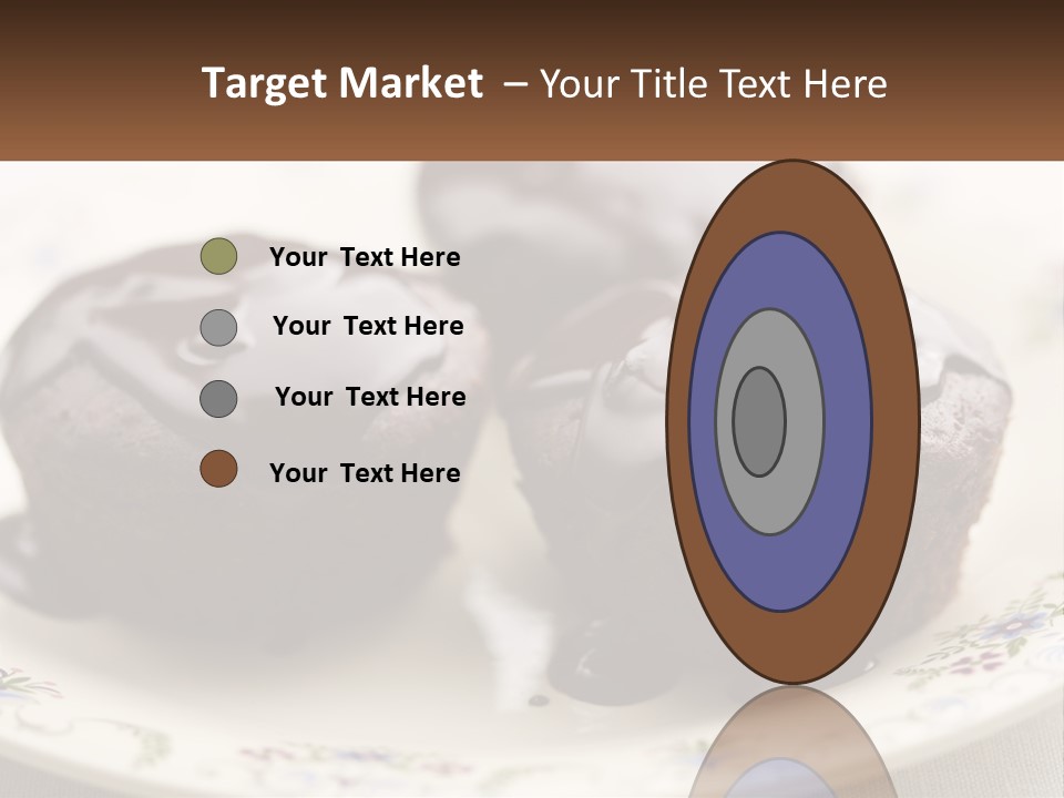 Three Chocolate Muffins On A Plate With Chocolate Drizzled On Them PowerPoint Template