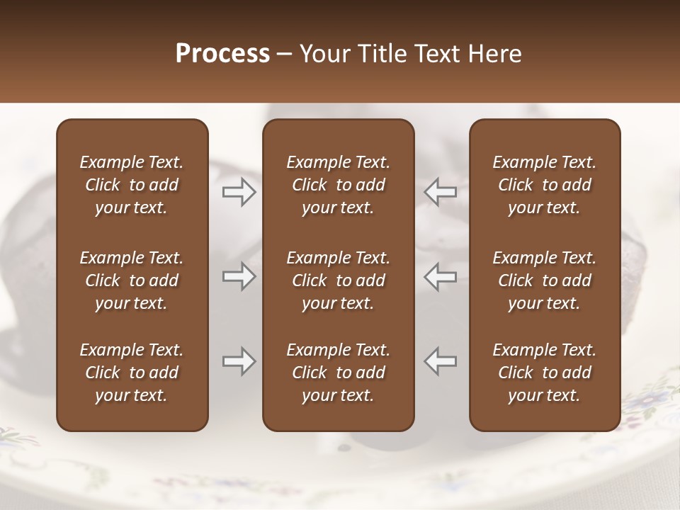 Three Chocolate Muffins On A Plate With Chocolate Drizzled On Them PowerPoint Template