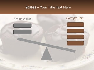 Three Chocolate Muffins On A Plate With Chocolate Drizzled On Them PowerPoint Template