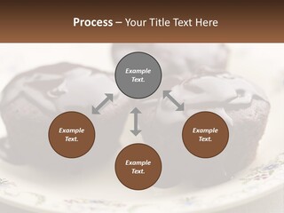 Three Chocolate Muffins On A Plate With Chocolate Drizzled On Them PowerPoint Template