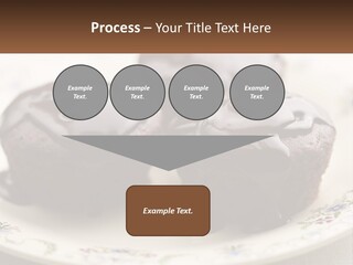Three Chocolate Muffins On A Plate With Chocolate Drizzled On Them PowerPoint Template