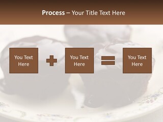 Three Chocolate Muffins On A Plate With Chocolate Drizzled On Them PowerPoint Template