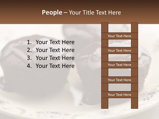 Three Chocolate Muffins On A Plate With Chocolate Drizzled On Them PowerPoint Template