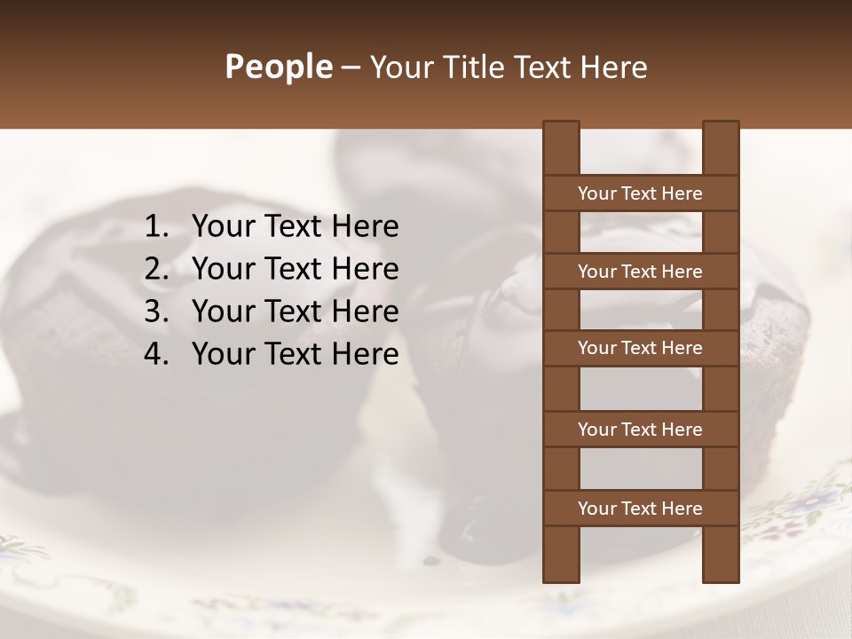 Three Chocolate Muffins On A Plate With Chocolate Drizzled On Them PowerPoint Template