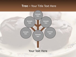 Three Chocolate Muffins On A Plate With Chocolate Drizzled On Them PowerPoint Template