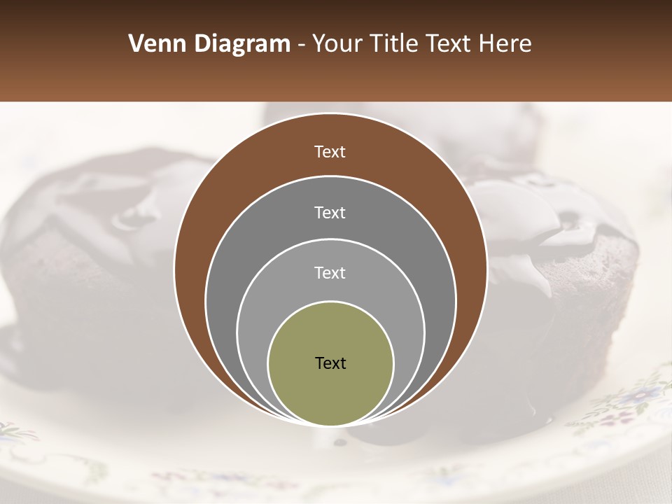 Three Chocolate Muffins On A Plate With Chocolate Drizzled On Them PowerPoint Template