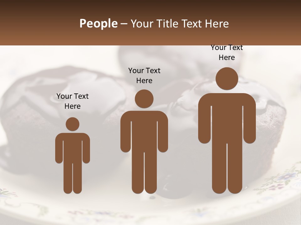 Three Chocolate Muffins On A Plate With Chocolate Drizzled On Them PowerPoint Template