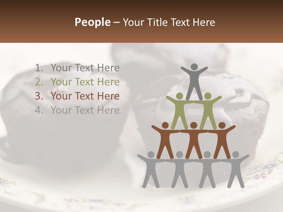 Three Chocolate Muffins On A Plate With Chocolate Drizzled On Them PowerPoint Template