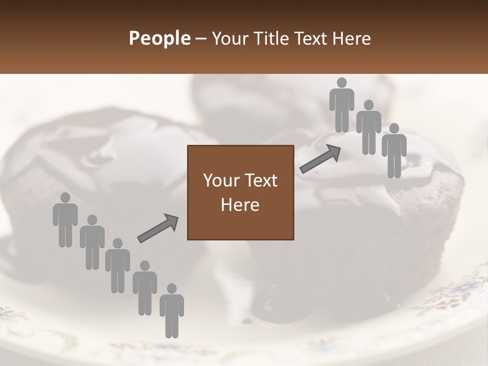 Three Chocolate Muffins On A Plate With Chocolate Drizzled On Them PowerPoint Template