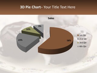 Three Chocolate Muffins On A Plate With Chocolate Drizzled On Them PowerPoint Template