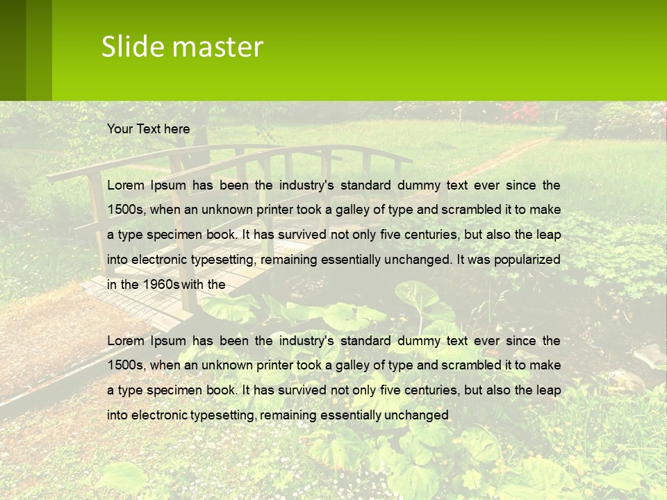 A Wooden Bridge Over A Small Stream In A Park PowerPoint Template