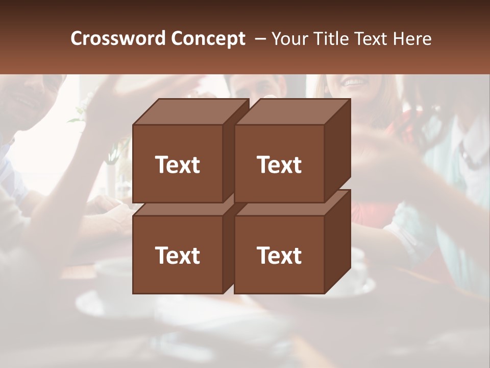 A Group Of People Sitting Around A Wooden Table PowerPoint Template