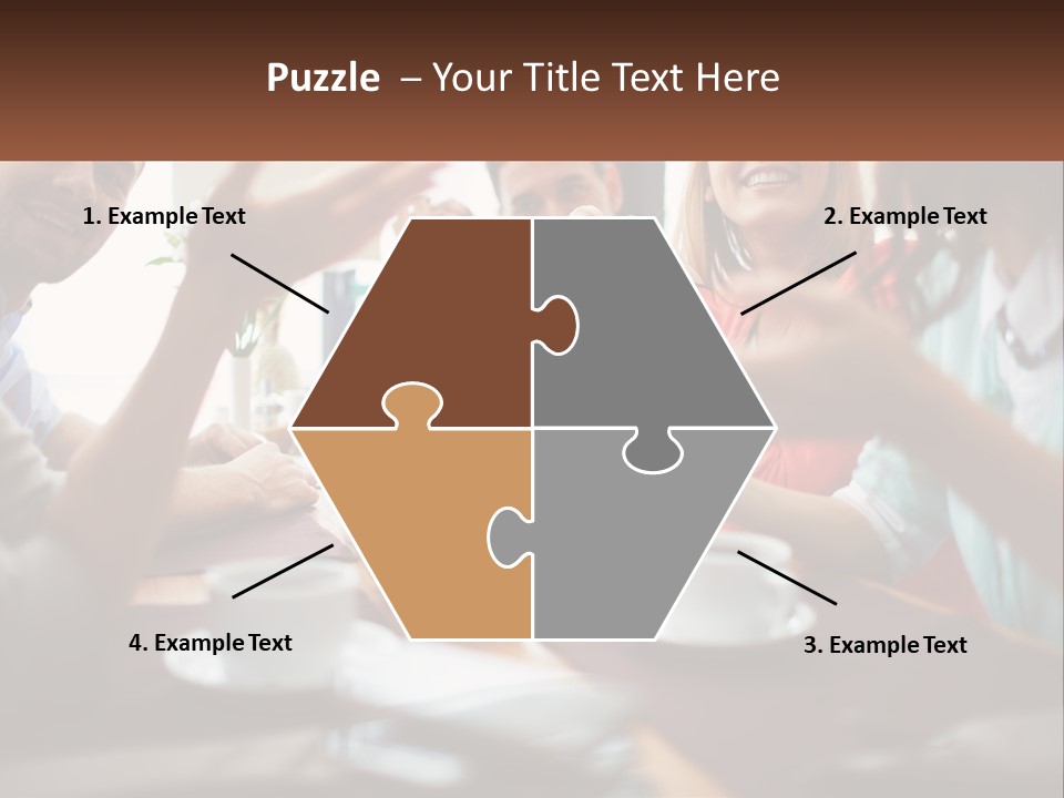 A Group Of People Sitting Around A Wooden Table PowerPoint Template