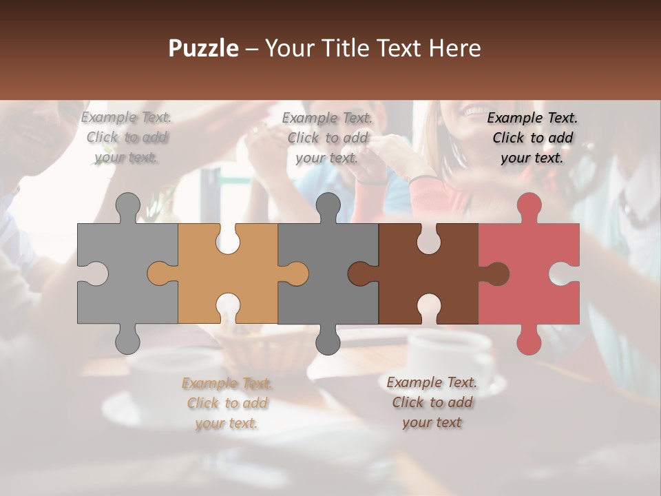 A Group Of People Sitting Around A Wooden Table PowerPoint Template