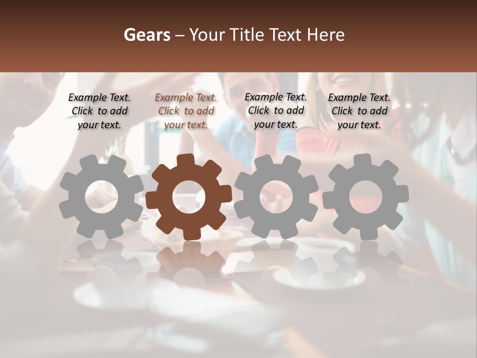 A Group Of People Sitting Around A Wooden Table PowerPoint Template