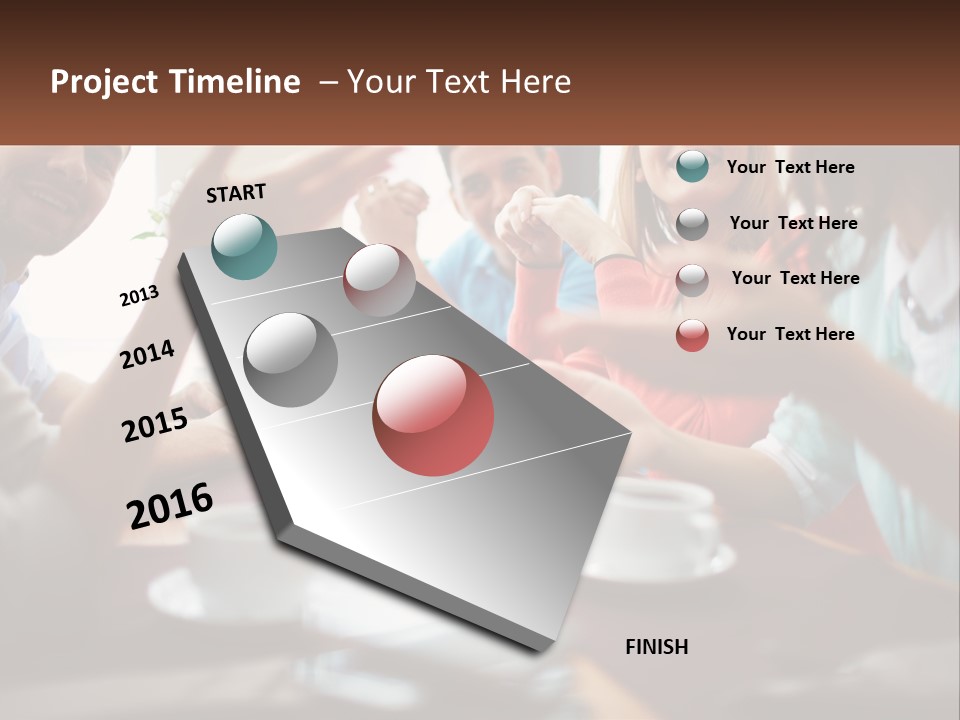 A Group Of People Sitting Around A Wooden Table PowerPoint Template