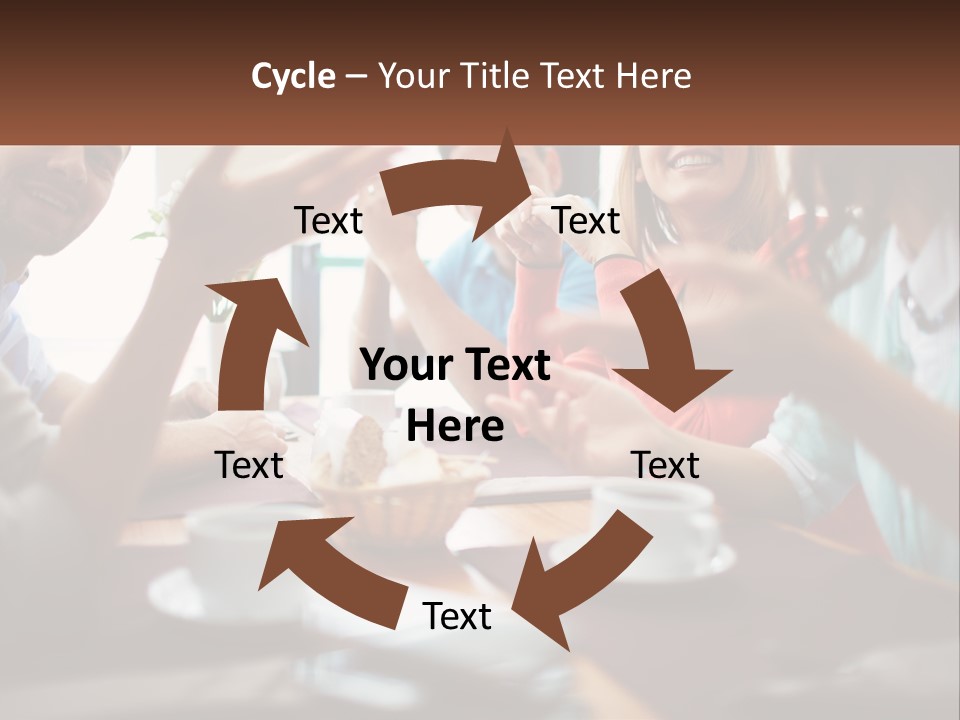 A Group Of People Sitting Around A Wooden Table PowerPoint Template