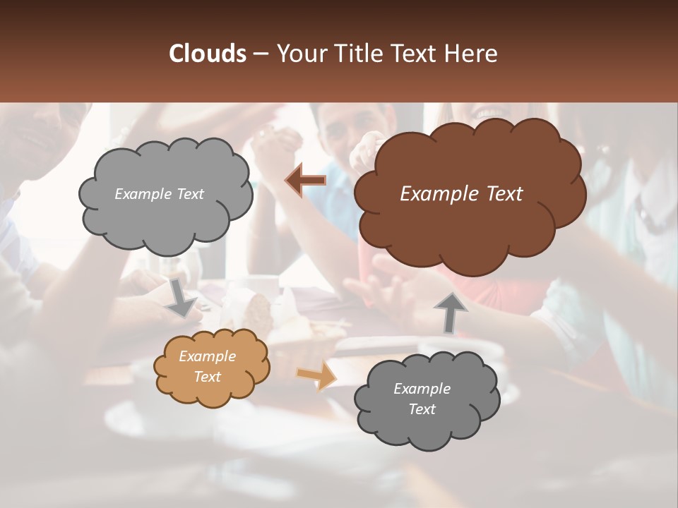 A Group Of People Sitting Around A Wooden Table PowerPoint Template